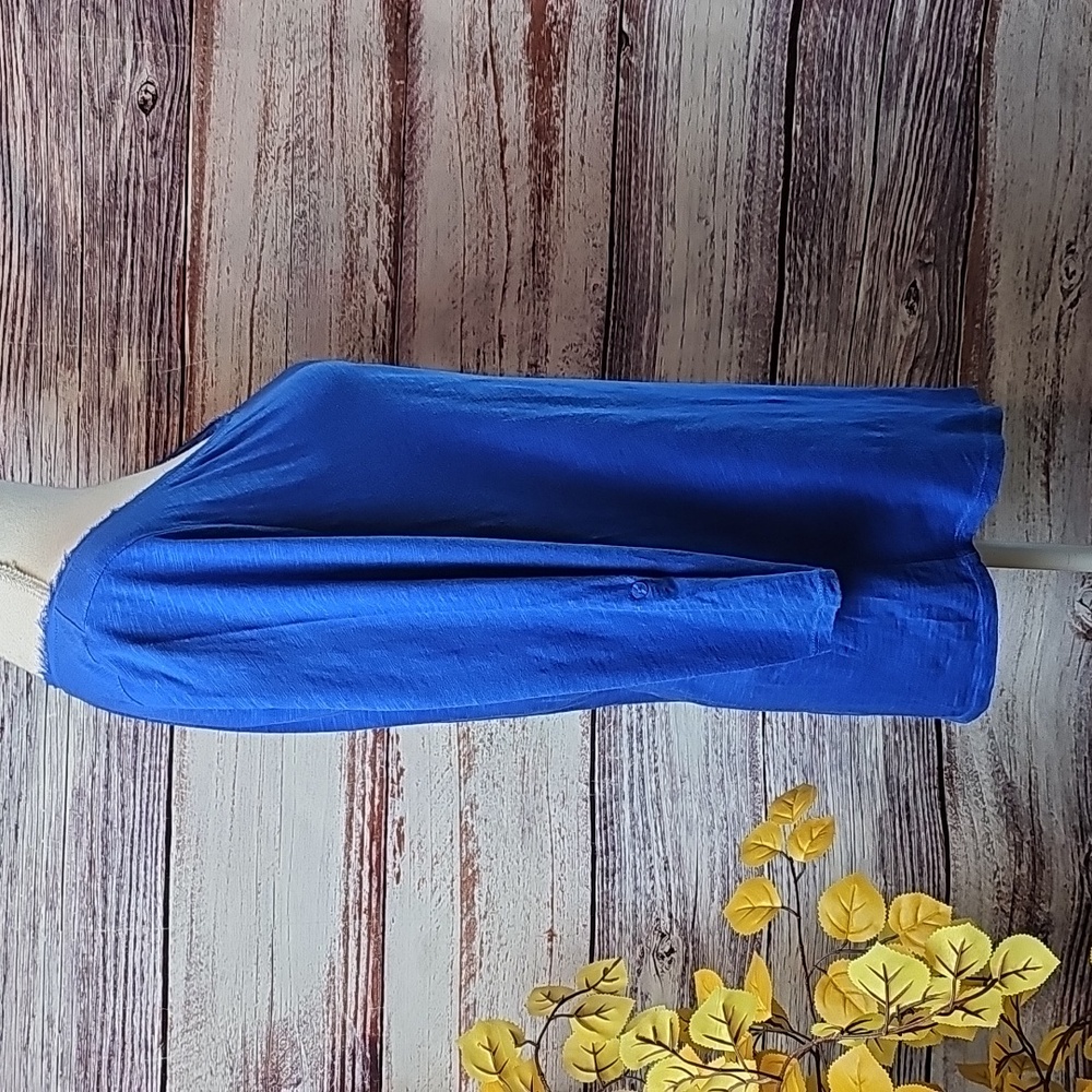 LANE BRYANT COOL & CASUAL 3/4 ROLL-TAB COBALT BLUE PULLOVER COTTON SLUB - Picture 4 of 13